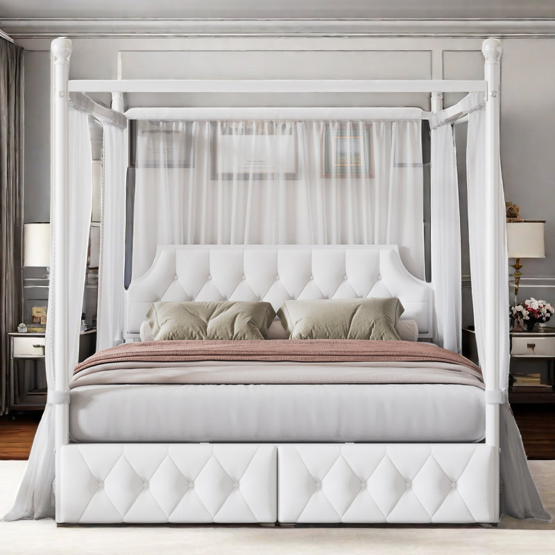 Metal canopy bed with upholstered headboard hotsell